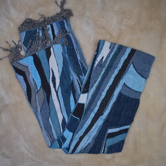 Tolani Blue Black Colorful Long Fringe Scarf - Picture 5 of 10
